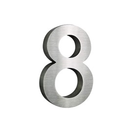 3D House Number 8 Stainless Steel Arial Rustproof Weather Resistant 3D Effect 20 cm Height and 3 cm Depth Brushed Stainless Steel V2A Including Mounting Material Available: 0,1,2,3,4,5,6,7,8,9, A, B,