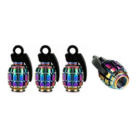 Marcraft Multi Colour Rainbow Grenades Aluminium Tyre Valve Caps Dust Caps (4 Pack) Universal Wheel Tyre Valve Caps Dust Caps for Cars, SUVs, Bicycles, Motorcycles, Trucks | Screw-On