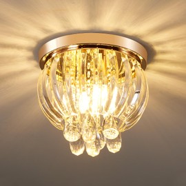 Gopmmy Modern Crystal Chandelier Golden,3-Lights Flush Mount Ceiling Chandeliers Lighting with K9 Crystals Fixture for Bedroom,Hallway,Hallway Entryway Foyer