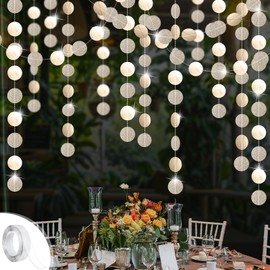 Circle Dots Garland,4Pack Glitter Champagne Gold Hanging Paper Polka Dot Streamer with Tape for Birthday Graduation Party Baby Bridal Shower Decorations Backdrop Table Wall Decor(52FT)