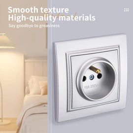 Wall Socket Flush Mount Standard Socket Wall Socket Indoor 250V AC 16A Earth Socket French Socket Silver EP-09