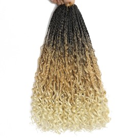 16 Inch Goddess Box Braids Crochet Hair 8 Packs Pre-Looped Bohemian Braiding Hair with Curly Ends Synthetic Crochet Hair for Women (1B27613, 16 Inch (Pack of 8))