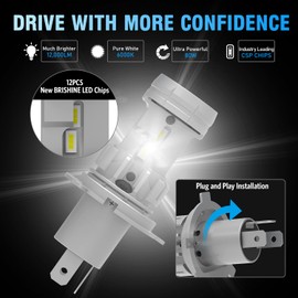 BRISHINE H4 9003 HB2 Bulbs, Canbus Plug and Play 6000K White or Fog Bulbs Compatible with Toyota FJ Cruiser Tacoma 1997-2015 (Pack of 2)