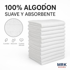 Toallas Faciales, Blanco, 100% Algodón, 30 x 30 cm, Suaves y Absorbentes, Calidad Hotel, 24 Piezas