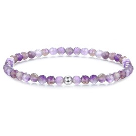 JeweBella Women's Bracelet 4 mm Pearl Bracelet with 925 Silver Pearl Bracelet Rose Quartz Amethyst Obsidian Moonstone Hematite Natural Gemstone Bracelet Women Men Stretch Faceted Beads Bracelets,