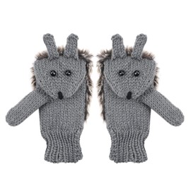 haozaikeji Cute Hedgehog Gloves Women Winter Knitted Mittens Thermal Furry Girls Cute Gloves Thicken Warm Cartoon Animal Mittens Soft Hand Warmer