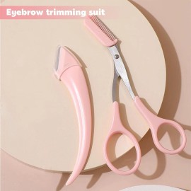 Unbranded 2pcs Eyebrow Trimmer Set - Razor & Scissors with Comb for Men & Women Grooming