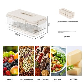 2Pack Chilled Condiment Caddy with 4 Containers 4 Lids Fruit Serving Tray Platter with Handle Portable Snackle Box Organizer Server with Ice Pack for Mimosa Bar Supplies,Salad,Taco,Party Garnish,Beige