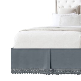 Elegant Comfort Narina Collection Lace Bed Skirt 15inch Drop, 1500 Thread Count Egyptian Quality, Sophisticated Design for a Vintage Look- Easy Care and Wrinkle Resistant, Lace Bedskirt, Queen, Gray