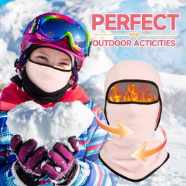 AYPOW Kids Thermal Balaclava, Winter Multifunction Windproof Warm Ski Mask Cycling Balaclava Full Face Cover Under Helmet Hat with Neck Warmer, for 6-14 Years Boys Girls Children Winter Outdoor Sports