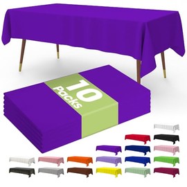 Pureegg Premium Disposable Table Cloth - 10 Pack, 54 x 108 Inch Table Cloths for Parties, Decorative Tablecloths for Rectangle Tables, Purple Plastic Table Cover, Leakproof & Sturdy, Purple