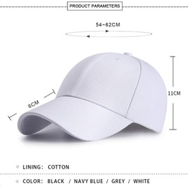 QXuan Basic Baseball Caps Snapback for Men and Women,Classic 6 Panel Sport Casual Sun Visor Hat,Adjustable 56-60cm (White)
