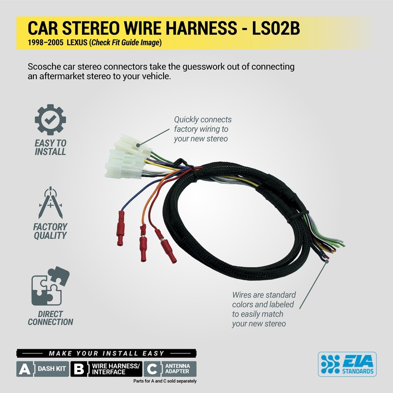 Scosche LS02B Car Radio Amplifier Bypass Wire Harness Compatible with