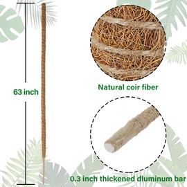 Glory Island 63 Inch Moss Pole Monstera Plant Support, Coir Totem Pole for Indoor Plants, Tall Bendable Plant Climbing Stake with Jute Rope, Long Plant Pole Sticks for Pothos Live Plant