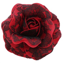 Sara Monica, Hair Flower Clip and Brooch Pin: Black Lace Rose: Made in the USA (Red)