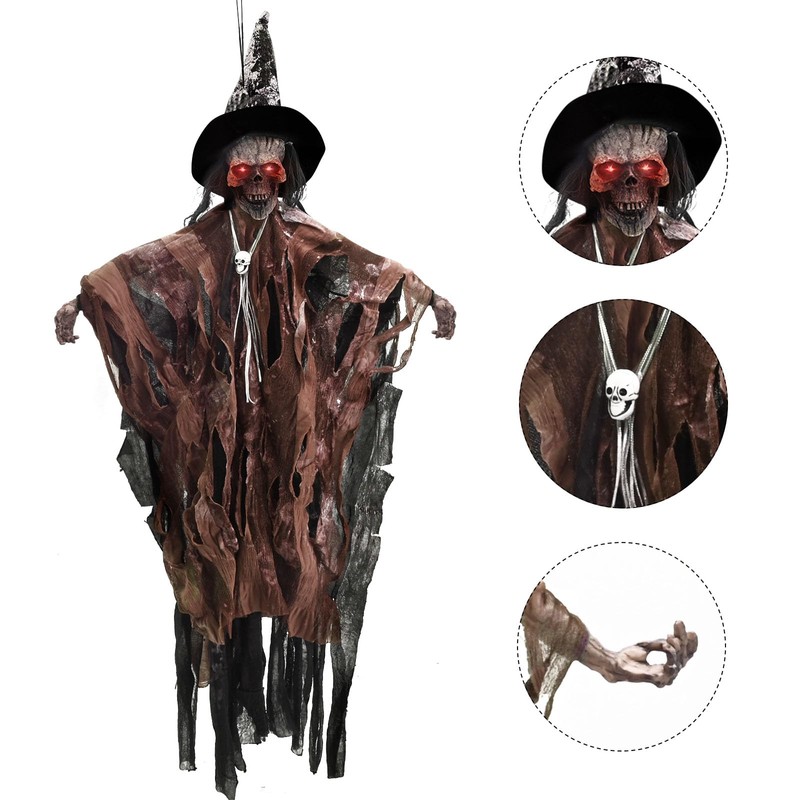 70CM Halloween Hanging Ghost Decoration with Glowing Eyes And Creepy