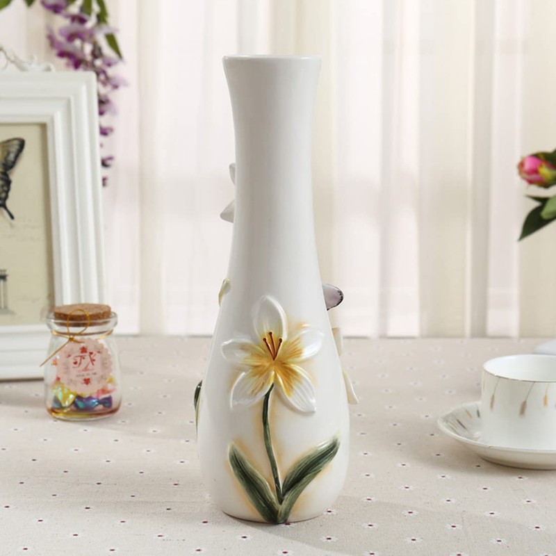 FORLONG Ceramic Vase, Hand-Painted Butterflies and Lilies Flowers Home Decor