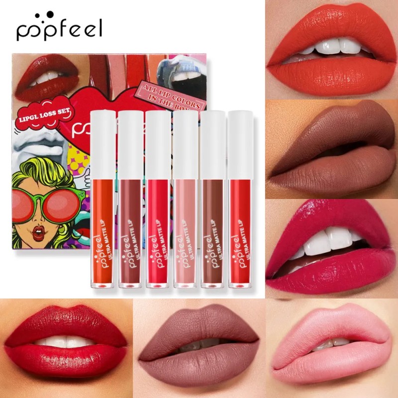Set De 6 Pintalabios Popfeel, Acabado Mate, No Se Decolora