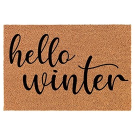 Welcome Doormat Coco Coir Door Mat Hello Winter Christmas (24" x 16")