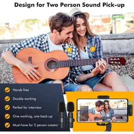 SUUWEE Wireless Microphones, 2 Pack Microphone Wireless (USB-C Connection), Plug-Play Wireless Lavalier Microphone for Recording,Live Stream,YouTube,Facebook,TikTok