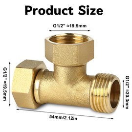 Pack of 2 Brass T-Piece Swivel Pipe Fittings, G 1/2 Inch Brass T-Piece, 1/2 Inch Male x Female x Female T-Piece Distributor, DN15 3-Way T-Connector Coupling, Suitable for Air Conditioning