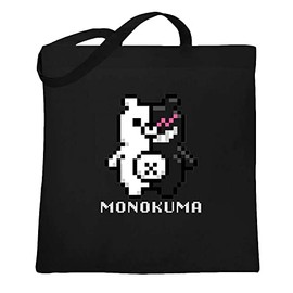 Pop Threads Dangan | Ronpa Monokuma 8bit Anime Shirt Canvas Tote Bag Black 15x15 inches