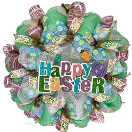 Happy Easter Glittering Pastel Wreath Handmade Deco Mesh