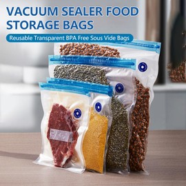 Uadme Vacuum Sealer Food Storage Bags, 6 Pcs Reusable Transparent BPA Free Sous Vide Bags for Food Storage and Cooking, 3 Size Optional Sealed Freezer Bag for Preserving Food (26x28cm)
