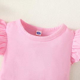 LYSMuch Baby Girls Ruffle Sleeves Bodysuit Infant Solid Color Top Jumpsuit (Pink,12-18 Months)