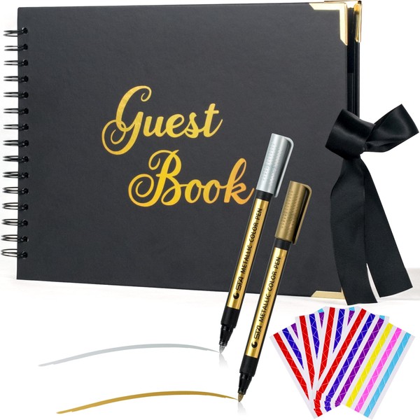 Wedding Guest Book Polaroid Guest Book with 2 Pen,Black Sign in Book for Funeral,Graduation,Baby Shower,Party,Birthday 12.2''X 8.7''- 80 Blank Pages