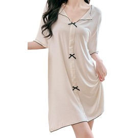 Roiyezo Women's Loungewear, Loungewear, Long Dress, Loose Fit, Loungewear, Dress, Sleepwear, Short Sleeve, V-Neck, Loungewear, Pajamas, Popular, Solid, Super Elastic, white
