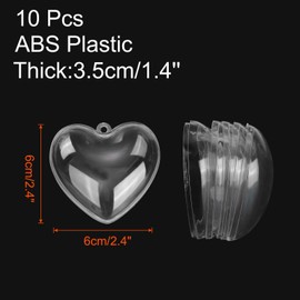 sourcing map 10 Pcs Clear Fillable Heart Ornament, 6cm Hanging Plastic Balls Transparent Heart Shaped Decor Christmas Sphere for DIY Craft, Party, Wedding