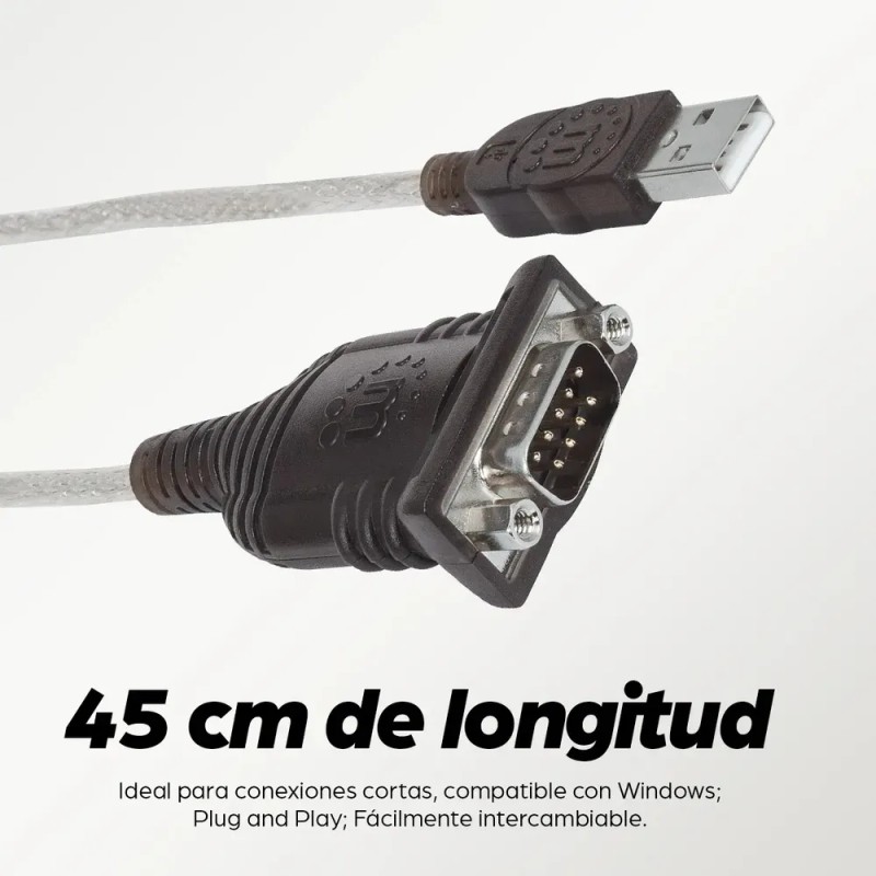 Convertidor USB a Serie RS232 DB9 45cm Negro Manhattan 205153