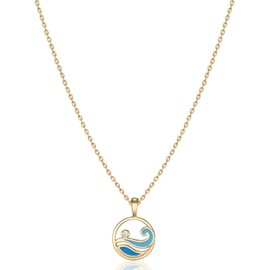 ORSHINE 18K Gold Plated Ocean Wave Necklace for Women, Blue Enamel, Beach Gift