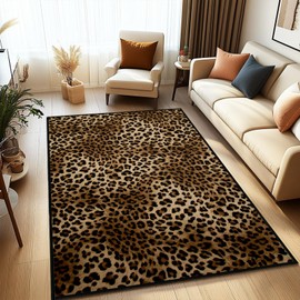 MAYDUNLAY Leopard Area Rug 5x7 for Bedroom,Cheetah Print Carpets for Living Room,Ultra-Thin Washable Throw Rugs Indoor Animal Print Hide Non Slip Accent Floor Mats for Dining Room,Laundry Room,Office,Brown