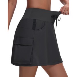 MIVEI Women's 16" Hiking Cargo Skort Skirt - High Waisted Golf Dressy Casual Workout Sport Skirt with Liner Quick Dry UPF50 Black