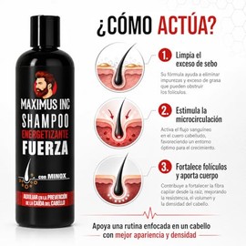 Shampoo Crecimiento Cabello Hombre con Activos Estimulantes y Minox - Detiene la Caída y Fortalece los Folículos - Champú Engrosador Anticaida Diario para Pelo Fino o Debilitado 500 Ml
