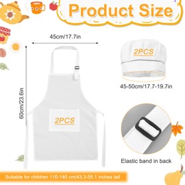 Quilax 2 Set Chef Hat and Apron, Adjustable Cooking Painting Apron with Butcher Hat, Kitchen Baker Chef Costume for Boys Girls(White)