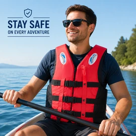 Adjustable Life Vest for Water Activities – Polyester Buoyancy Aid with Whistle for Boating, Swimming & Fishing