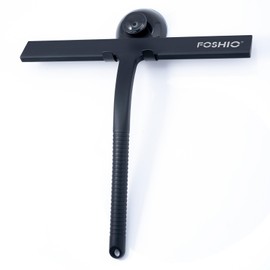 FOSHIO Shower Squeegee for Glass Doors with Suction Cup, Silicone Squeegee for Window Cleaning, Small Squeegee for Shower Glass Door, Window Squeegee with Stainless Steel Non-Slip Handle (Black)