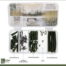 Zite Fishing Terminal Carp Tackle Set - Safety Lead Clip Rig Carp Assembly Accessories Assortment - Safety Clips Tubes Swivels & More in Box