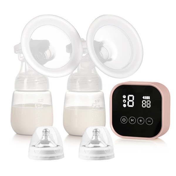 Electric Breast Pump, 4 Modes and 9 Suction Levels with LED Display, BPA-Free, Strong Suction Power, Anti-Backflow, Quiet Double Breast Pump, Rechargeable Breast Pump, Breast Milk Pumping (Pink)