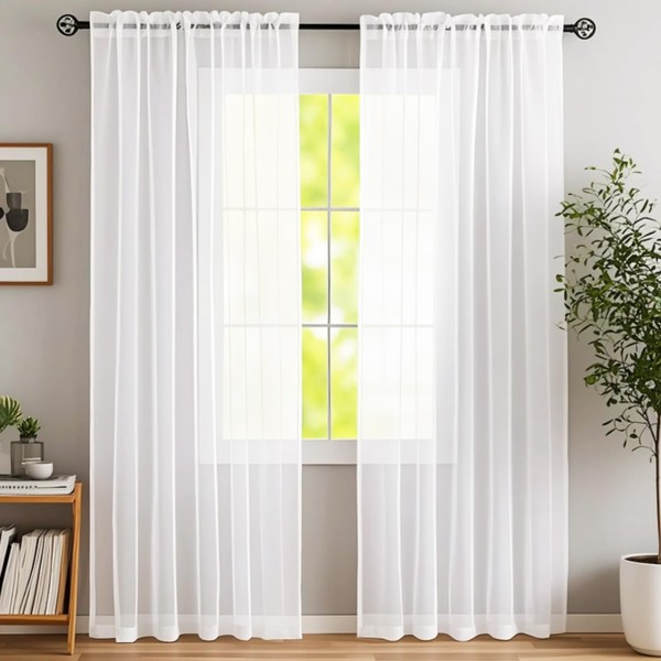 LumiLoom 2 Panels Sheer Curtains 84 Inches Long, Rod Pocket