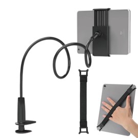 2Pcs Tablet Holder, Tablet Stand, Tablet Stand for Bed, Flexible Arm 360 Clip, Adjustable Stand for Reading Watching Cooking Working, Black