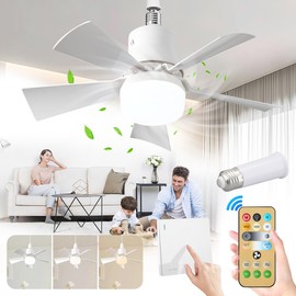 HuanQiuSensmart Socket Fan Light Detachable Five-Leaf Remote Control Ceiling Fan Light Ceiling Fans with Lights Three Shades (White Light, Neutral, Warm Light) for Living Room, Bedroom, Kitchen