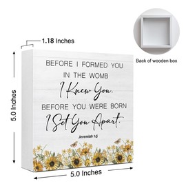 Before I Formed You In The Womb Jeremiah 1:5 Bible Verse Wood Box Sign,Inspirational Wooden Block Sign,Religious Quote Desk Decor for Christian Home Nursery Office Shelf Wall Decor