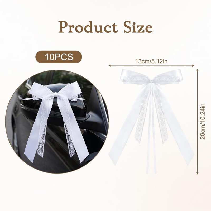 Alaoo Wedding Car Bow, 10Pcs White Wedding Bows with Double