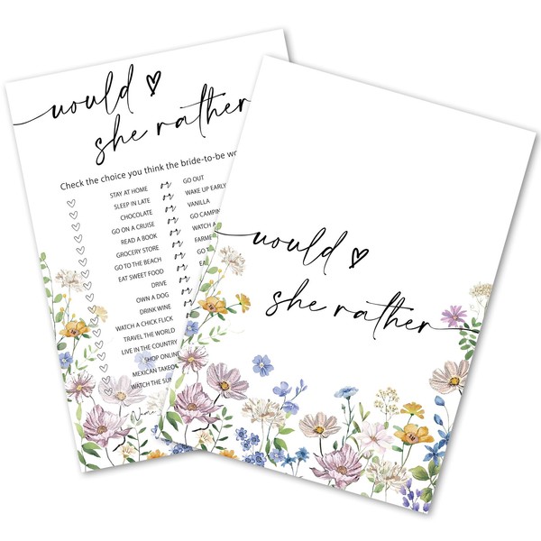 JarThenaAMCS 50 Sheets Wildflower Bridal Shower Game Cards Floral Double