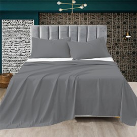 R&Z Plain Luxuary Polycotton Flat Sheets Single, Double, King, S King (Grey/Silver, S King)
