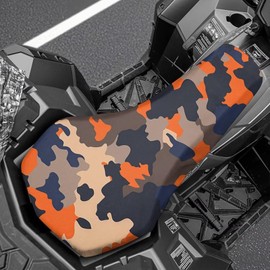 Camo Orange ATV Seat Cover Waterproof Quad Bike Seat Cover, Polyester Dustproof 4 Wheeler Cushion Protector, Easy to Install
